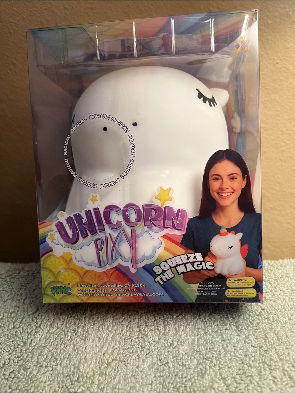NIB PPNC Unicorn Pixy Magical Squish Squeezable Toy 6” White Neon